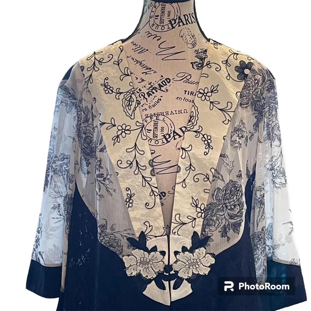 Spencer Alex Black & Cream Vintage 1080’s Kimono Jacket Women’s Size 1X - Picture 1 of 12
